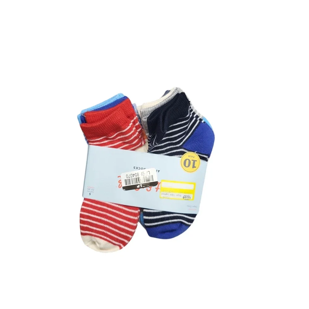 Boys' 10pk Lightweight Striped Ankle Socks - Cat & Jack Size Small 5.5-8.5